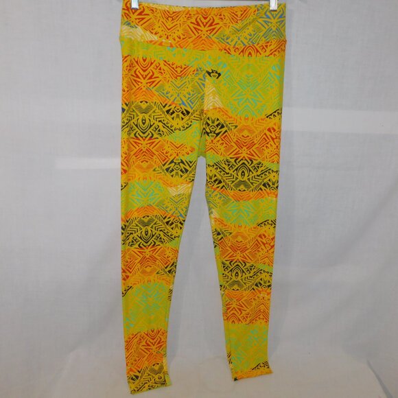 LuLaroe Yellow Multicolor Tribal print Womens Leggings TC size 12 – 18 - Picture 2 of 9